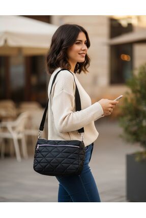 La'Graccia Kapitone Lacivert Fermuarlı Iki Bölmeli Omuz Çanta