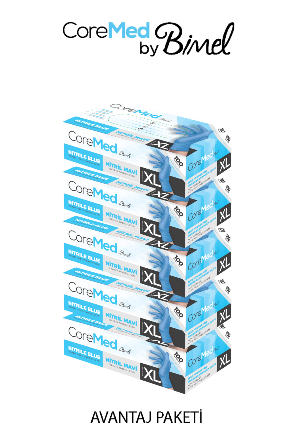 COREMED Nitril Mavi Muayene Eldiveni XL - 5 Paket 100 lü