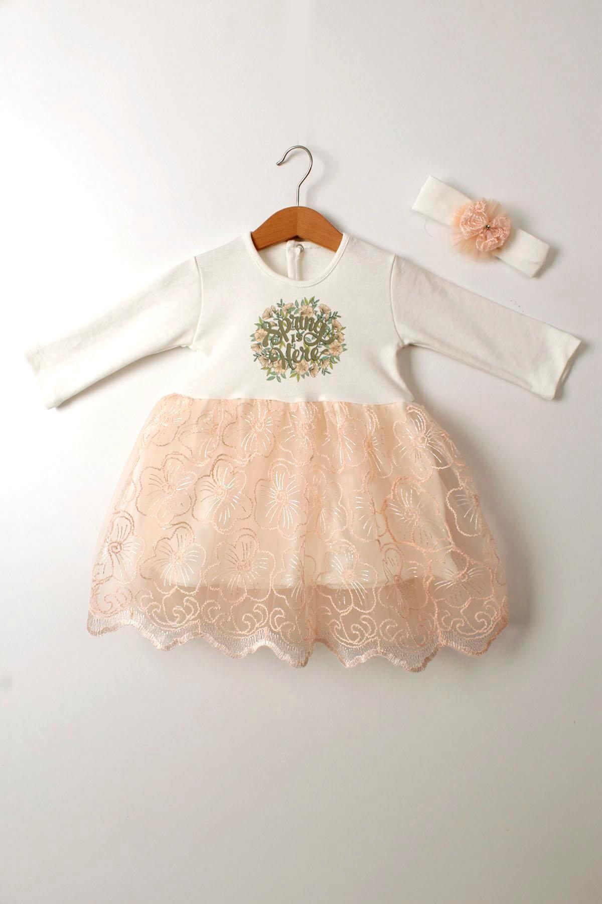 Çocuksan Baby&Kids Wear Bandanalı Spring Baskılı Kız Bebek Doğum Günü Düğün Mevlütlük Tüllü Elbise fotoğrafı 3 (önizleme)