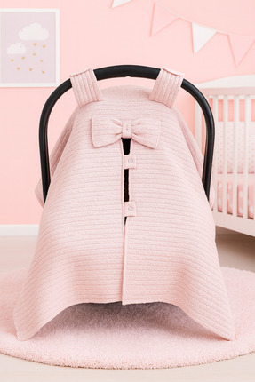 BeygeBaby %100 Pamuktan Pembe Örgü Pike Mevsimlik Puset Örtüsü