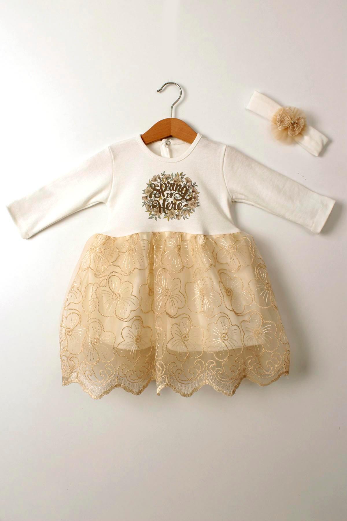 Çocuksan Baby&Kids Wear Bandanalı Spring Baskılı Kız Bebek Doğum Günü Düğün Mevlütlük Tüllü Elbise fotoğrafı 3 (önizleme)