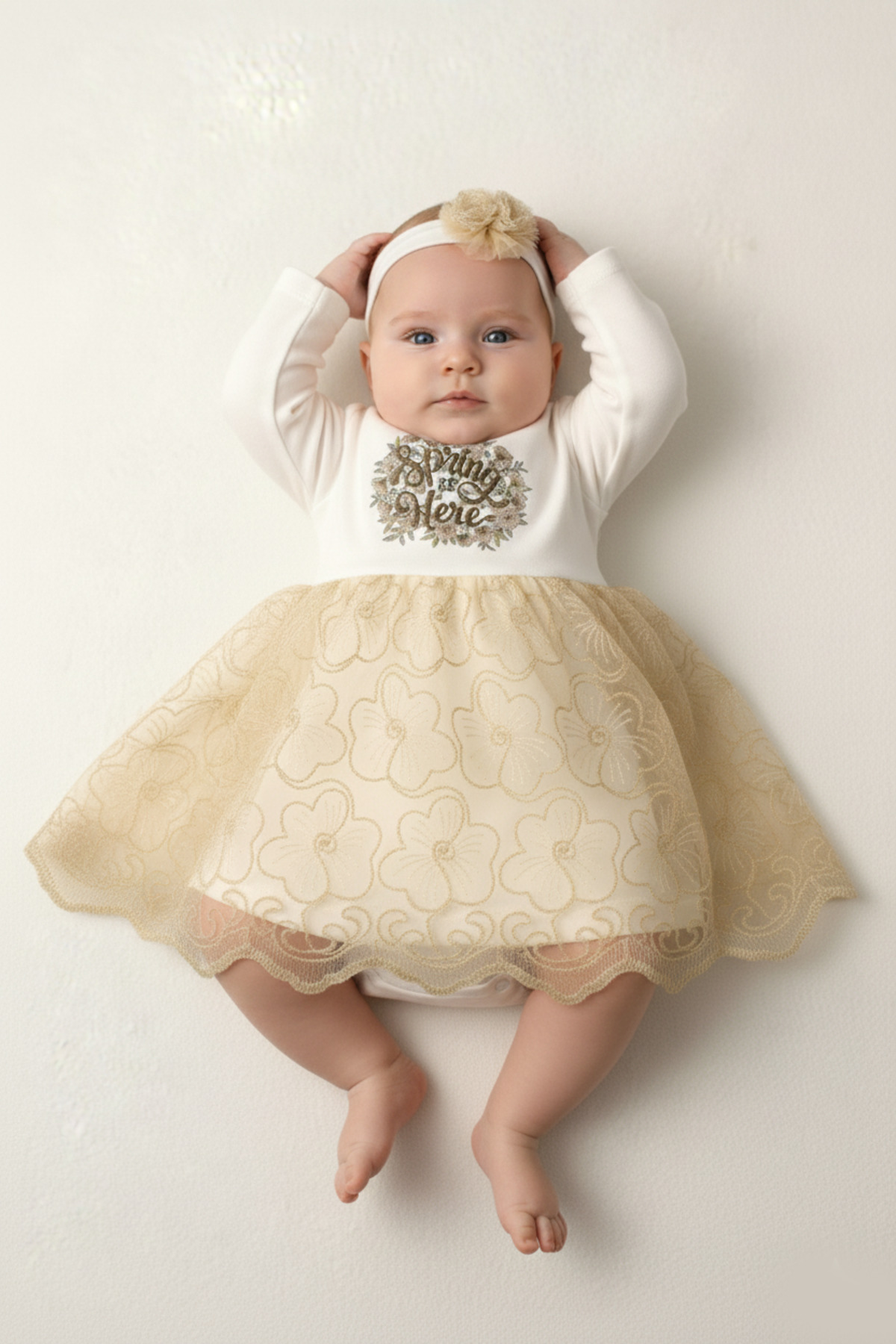 Çocuksan Baby&Kids Wear Bandanalı Spring Baskılı Kız Bebek Doğum Günü Düğün Mevlütlük Tüllü Elbise fotoğrafı 2 (önizleme)