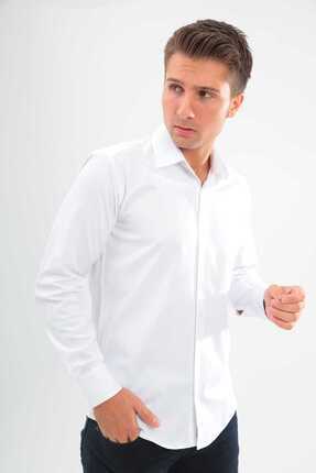 ANDINO Slimfit Beyaz Erkek gömlek Likralı Dar kesim yapısıyla AS052012-01