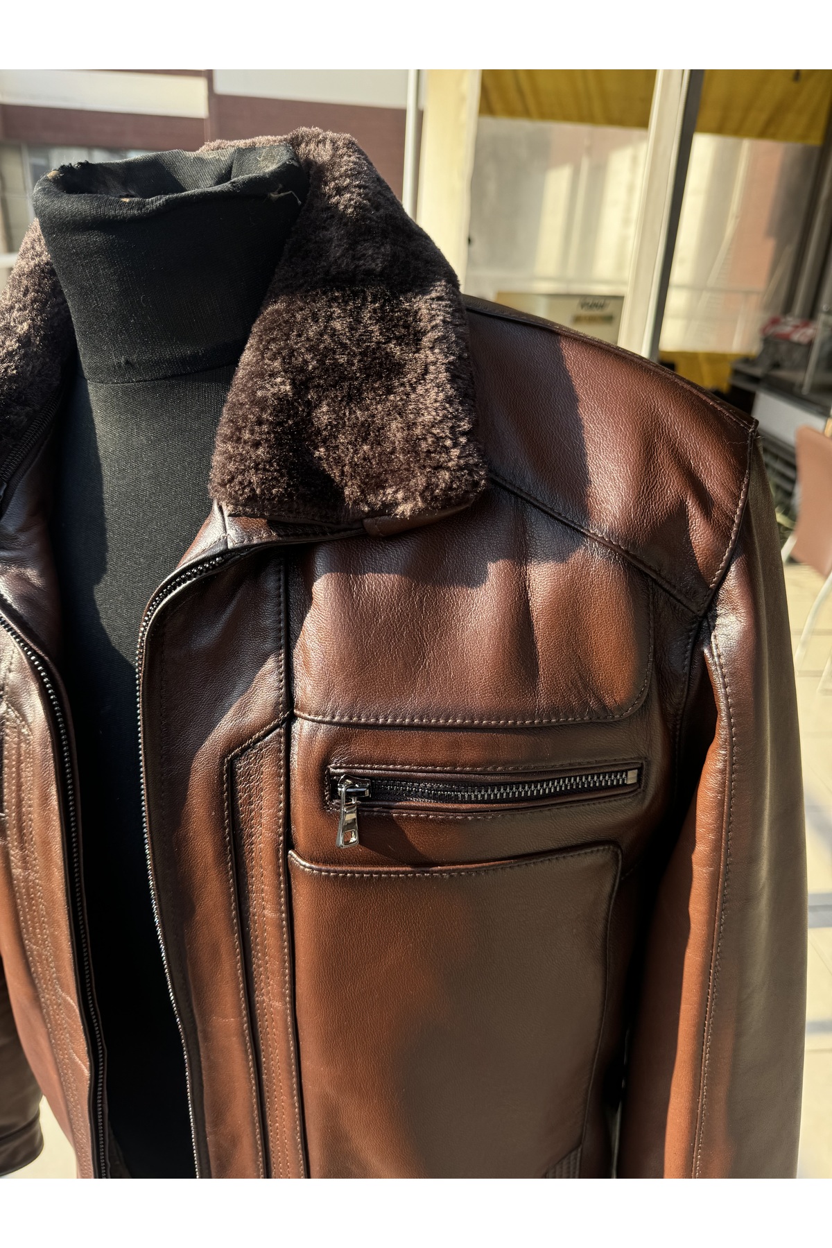 Şahan Deri Denizli  Robert Kremit Erkek Kürklü Hakiki Deri Mont - Görsel 2