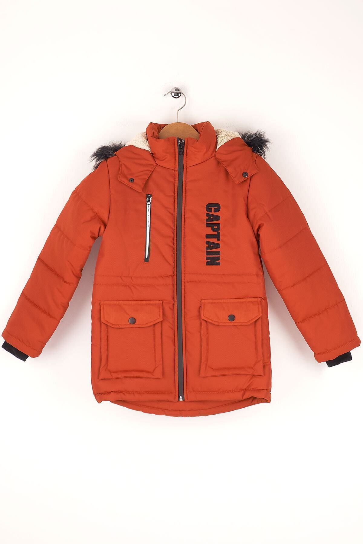 Mika Bebek & Çocuk Kalın Elyaf Dolgulu Su Rüzgar Ve Yağmur Geçirmez Kapüşonlu Kiremit Erkek Çocuk Kışlık Şişme Mont fotoğrafı 2 (önizleme)