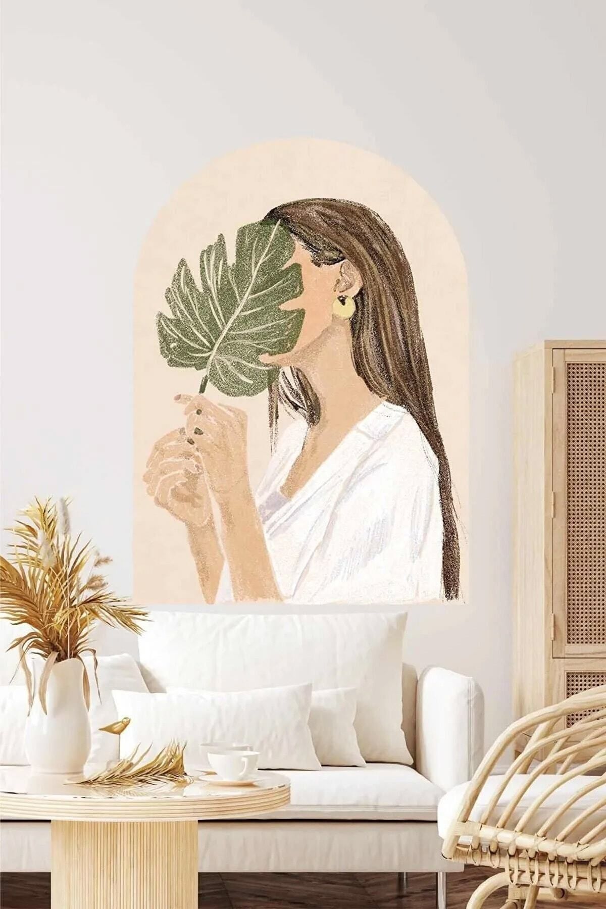 Kt Grup Bohem Kadın Ve Yaprak Arch Duvar Sticker fotoğrafı 4 (önizleme)