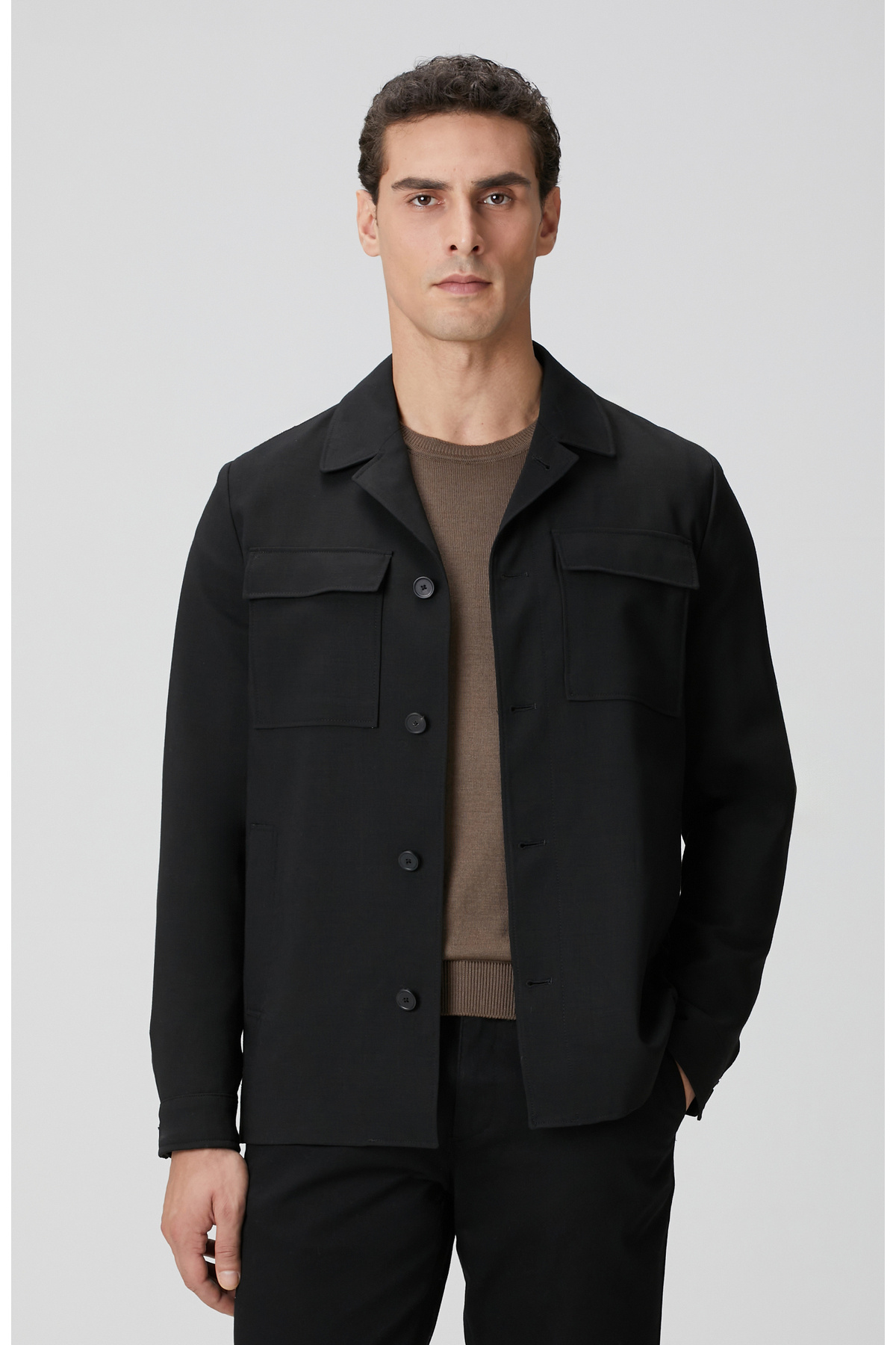 نتورک پیراهن پشمی جیب‌دار مشکی