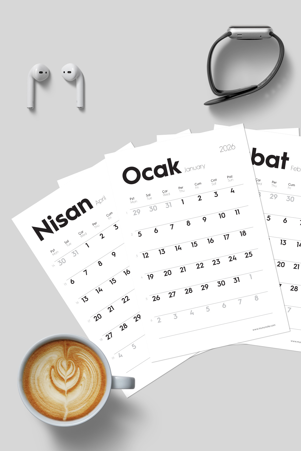 Munu Note Munucal S - 2026 Masa Takvimi Yaprakları