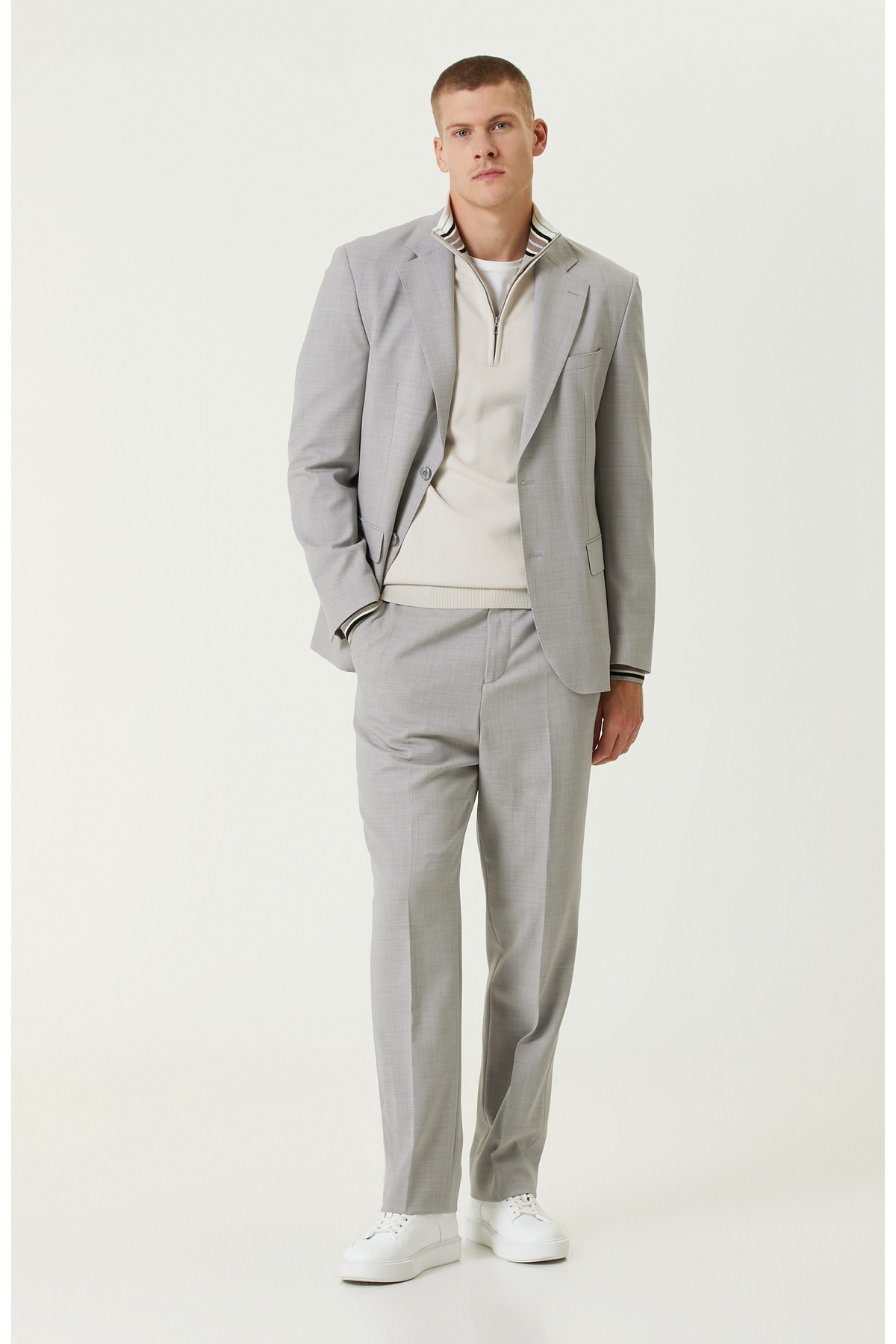 نتورک کت و شلوار دو چاک پشمی خاکستری