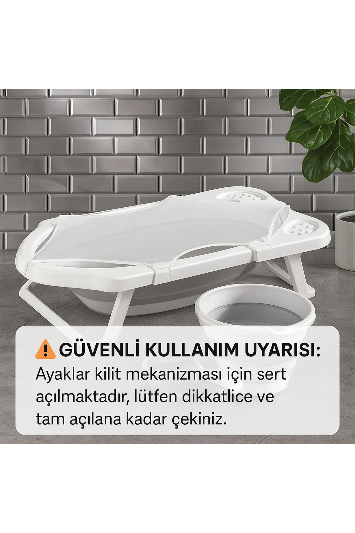 Zuu Baby Fileli Gri Katlanır Banyo Seti Uf 4lü Set fotoğrafı 2 (önizleme)