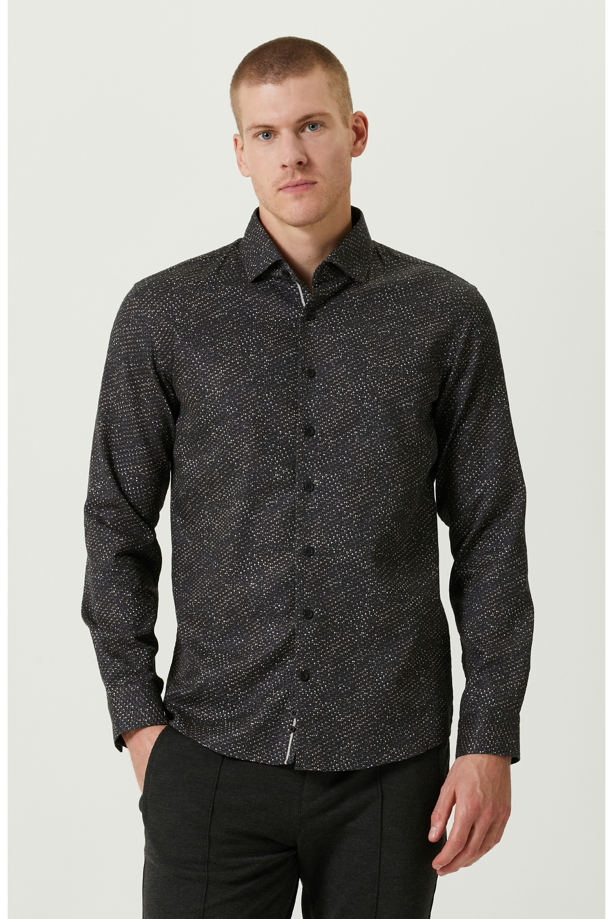 نتورک پیراهن چاپ مشکی نخی