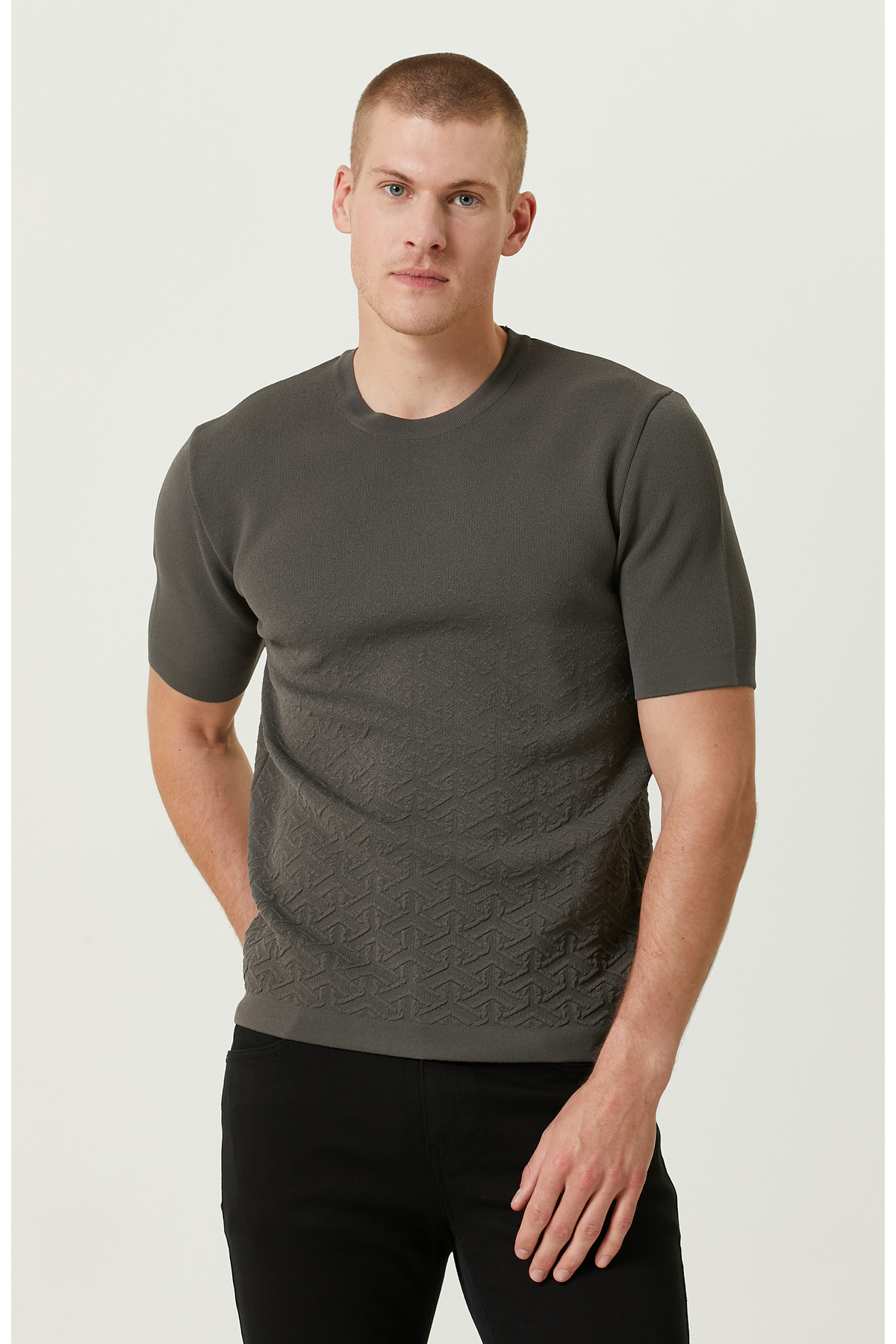 نتورک ژاکت بافتنی ژاکارد آستین کوتاه سمور یا راسو