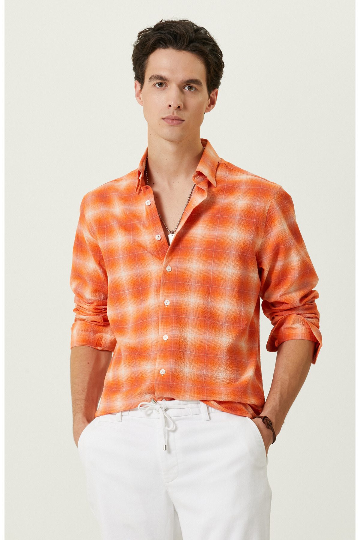 نتورک پیراهن آستین بلند چهارخانه نارنجی نتورک پیراهن آستین بلند چهارخانه نارنجی