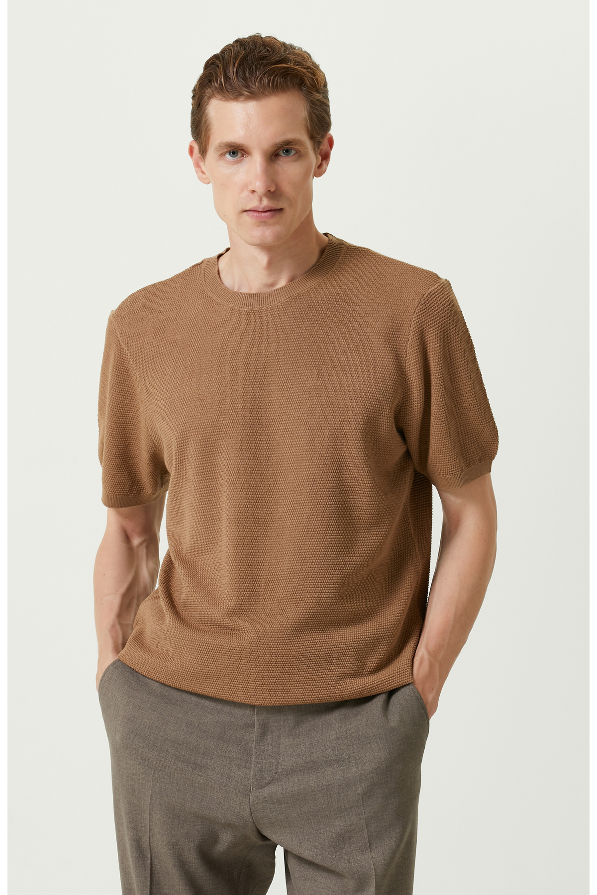 نتورک ژاکت بافتنی برنج شتری