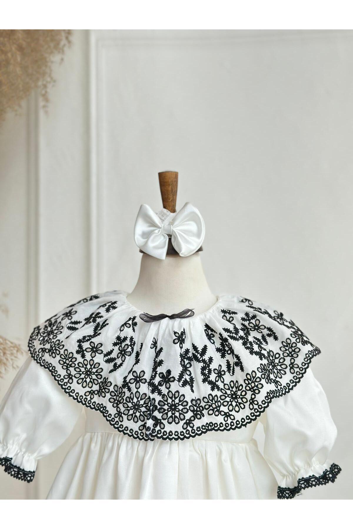 Hobidik Bebek Çocuk Kırık Beyaz Siyah Fisto Pelerin Elbise Set fotoğrafı 4 (önizleme)