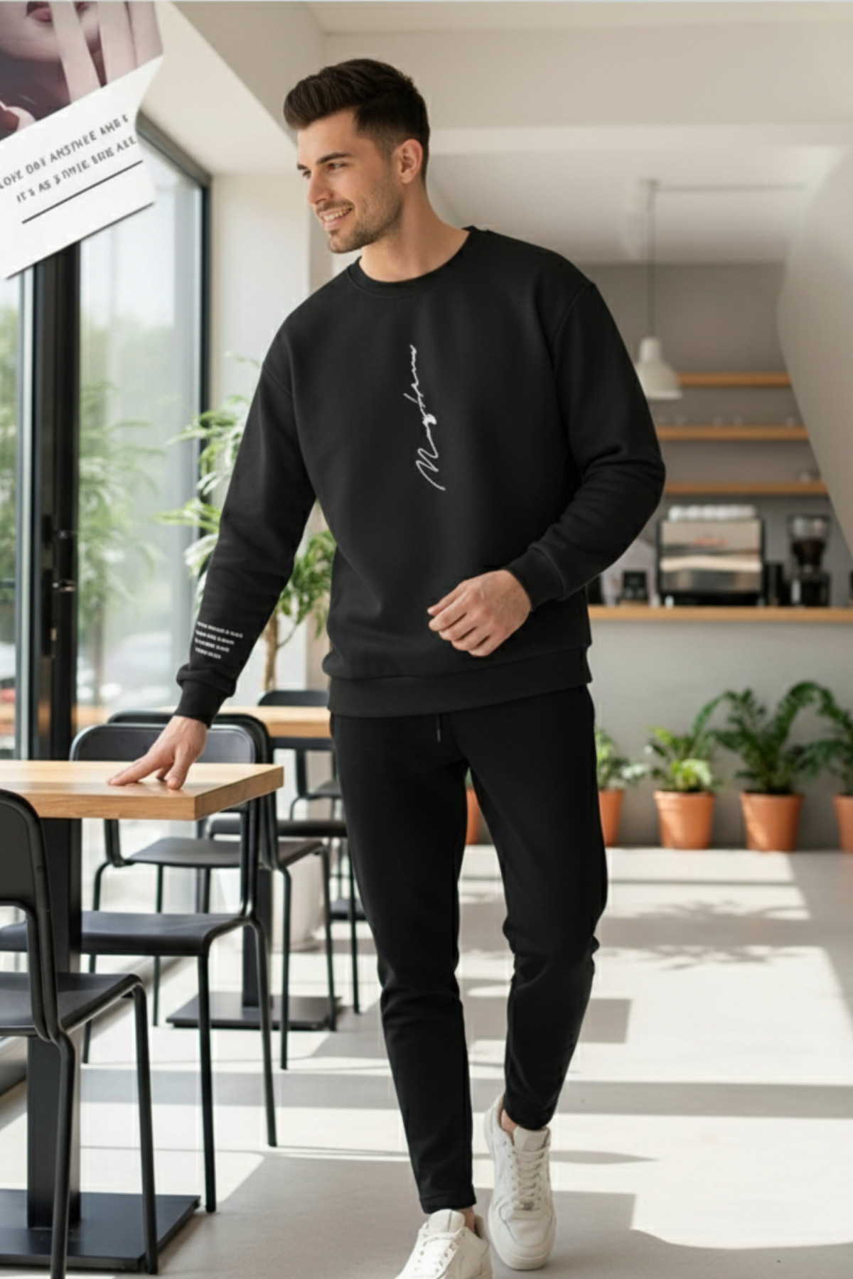 UNCİA OUTDOORS vengeance never baskılı oversize unisex bisiklet yaka sweatşhirt görsel 3