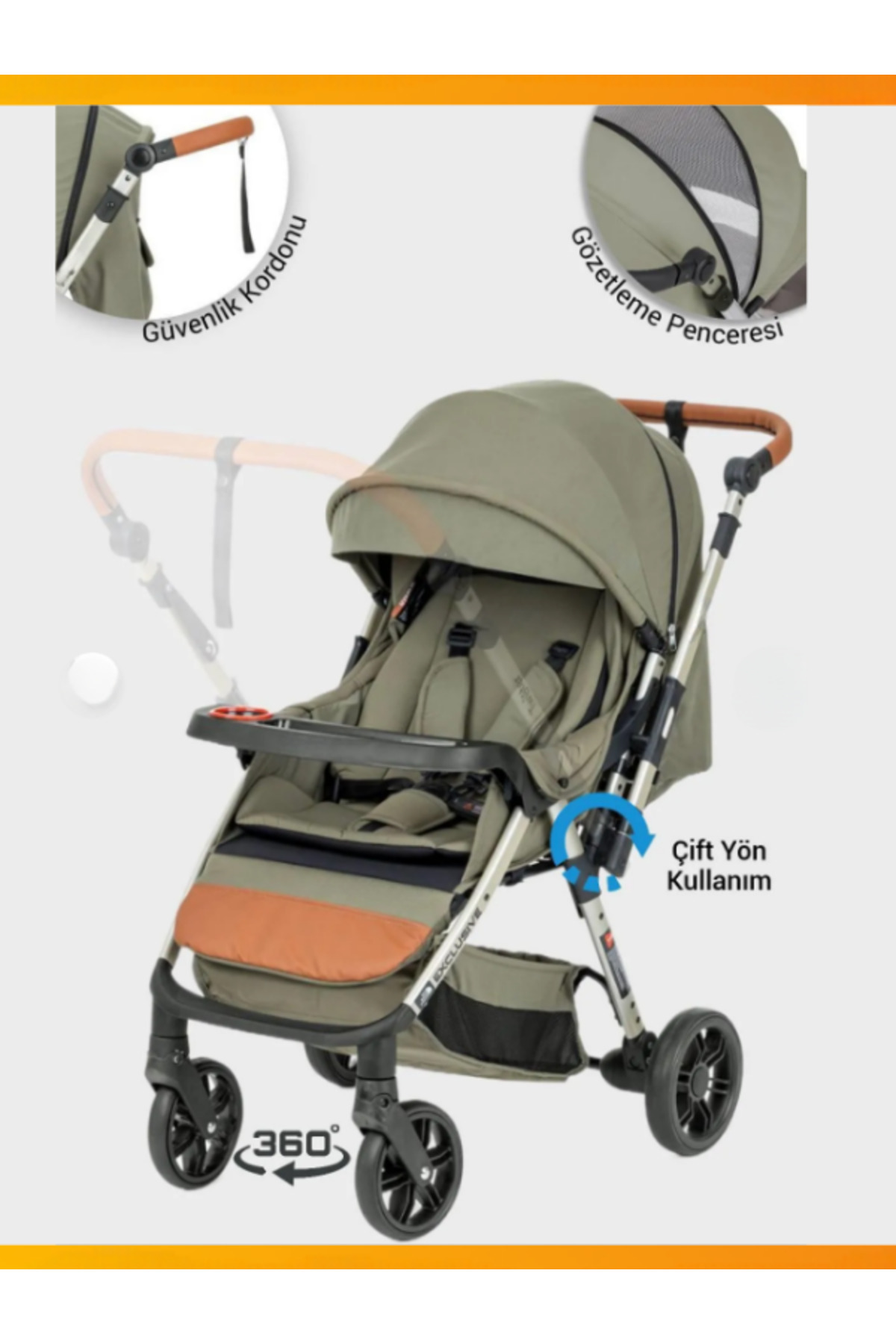 modabebekler 360° Döner Tekerlekli Çift Yönlü Kullanım Geniş Sepetli Bebek Arabası 0-5 Yaş Uyumlu fotoğrafı 3 (önizleme)