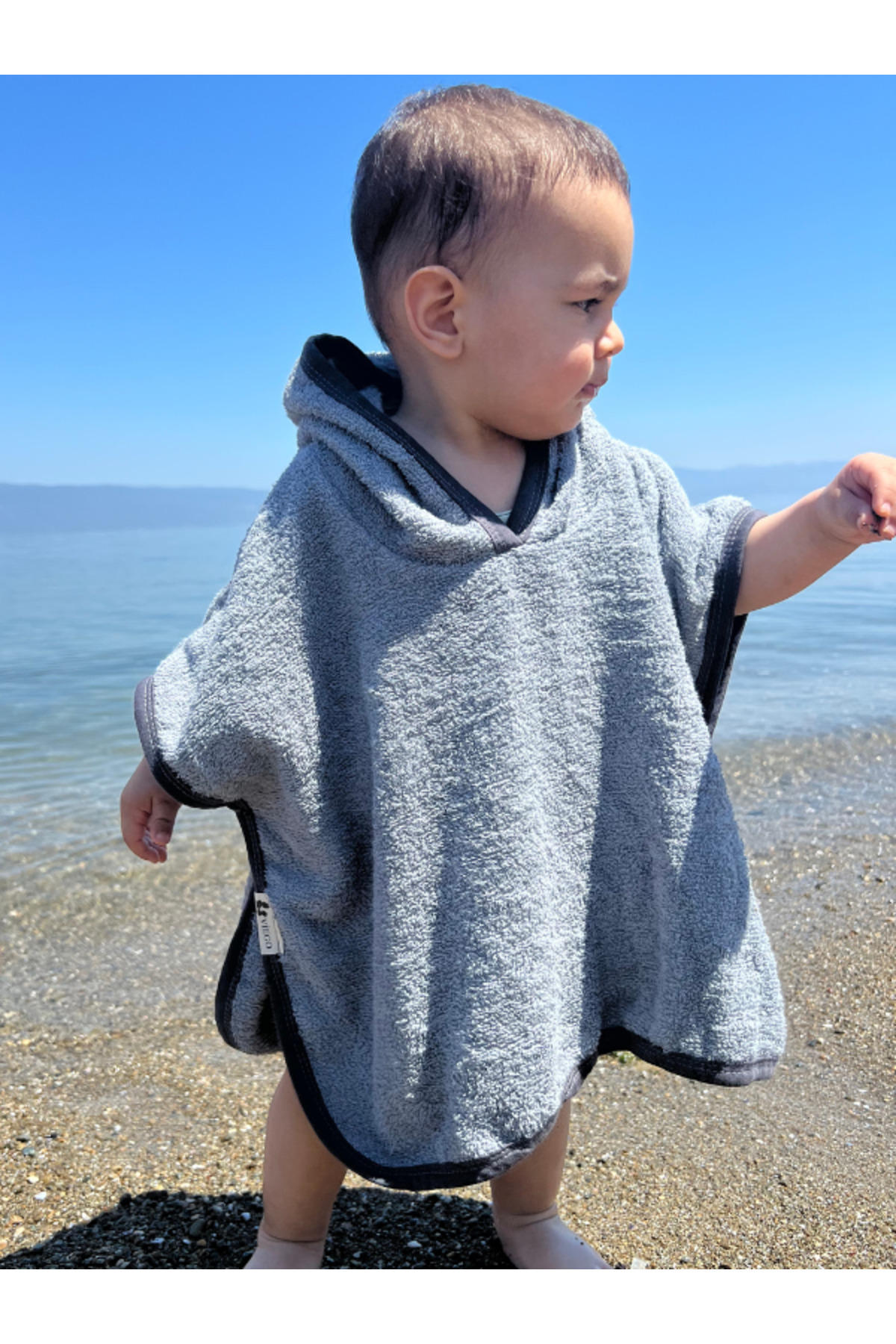 Damla Organik %100 Pamuk Kapüşonlu Plaj Çocuk Bebek Panço Bornoz Banyo Havlu + Kundak Havlu Hediyeli fotoğrafı 5 (önizleme)