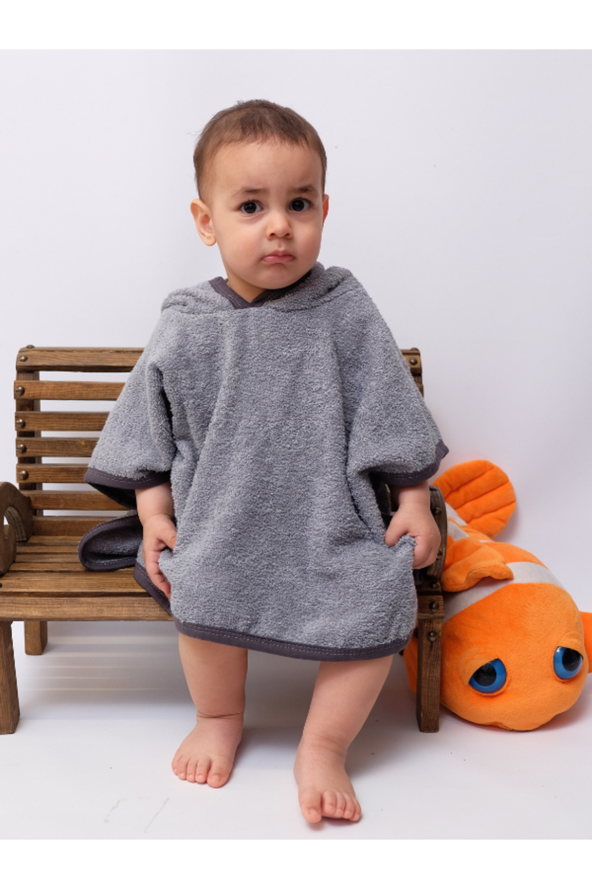 Damla Organik %100 Pamuk Kapüşonlu Plaj Çocuk Bebek Panço Bornoz Banyo Havlu + Kundak Havlu Hediyeli fotoğrafı 2 (önizleme)