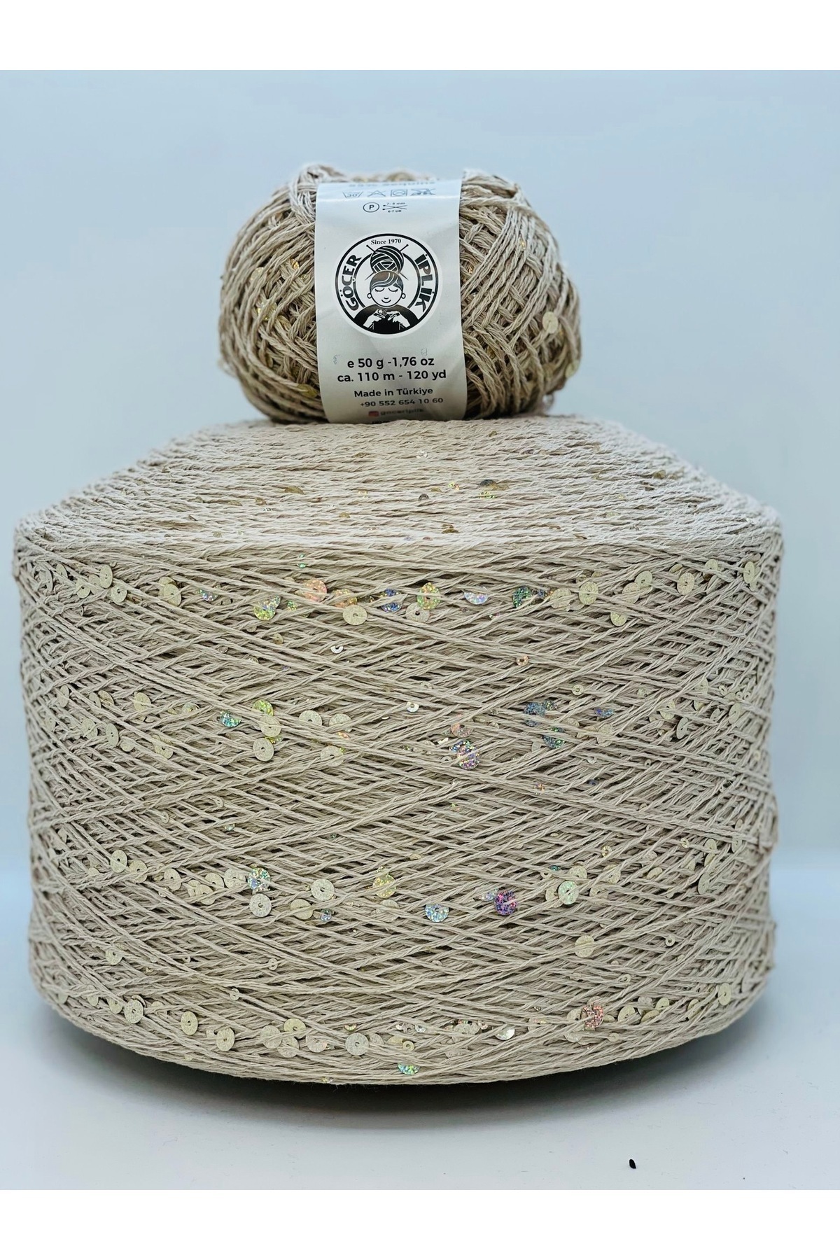 Bag Lanyard / Knitting Lanyard 100% cotton color beige 3+6 beige Coarse scaly balls 50gr X 2 =100gr