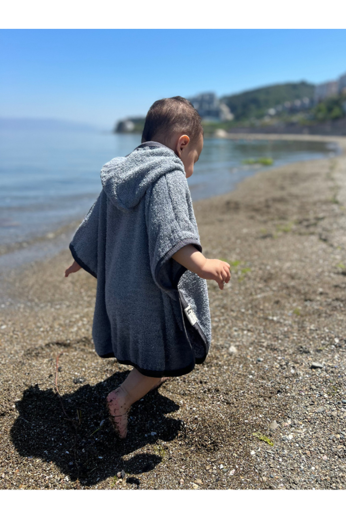 Damla Organik %100 Pamuk Kapüşonlu Plaj Çocuk Bebek Panço Bornoz Banyo Havlu + Kundak Havlu Hediyeli fotoğrafı 6 (önizleme)