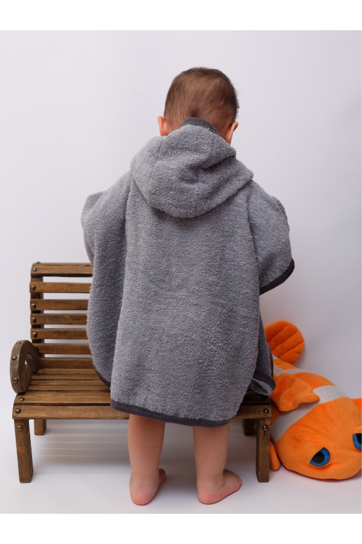 Damla Organik %100 Pamuk Kapüşonlu Plaj Çocuk Bebek Panço Bornoz Banyo Havlu + Kundak Havlu Hediyeli fotoğrafı 4 (önizleme)