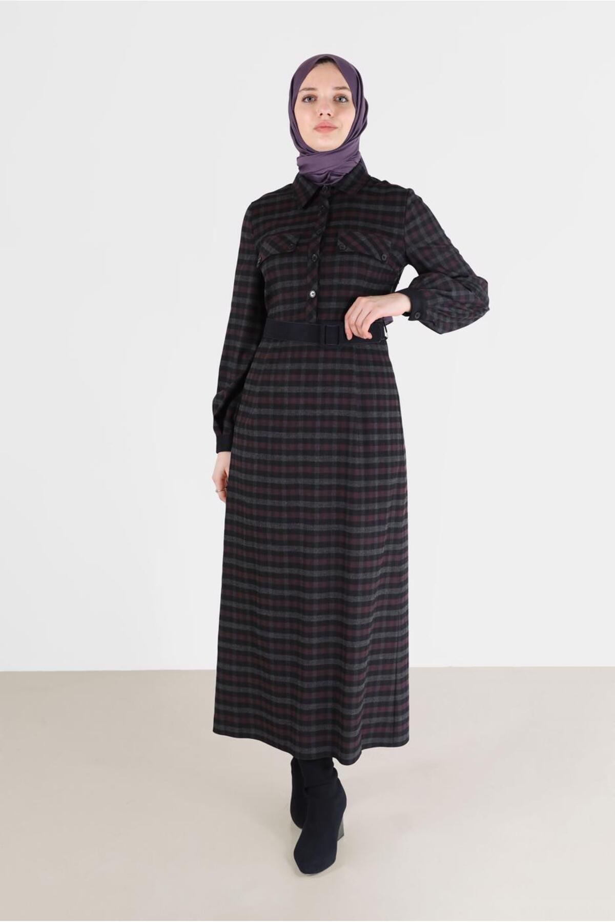 آلوینا لباس چهارخانه با دکمه‌های جیب‌دار طرح‌دار ۴۲۳۸۶