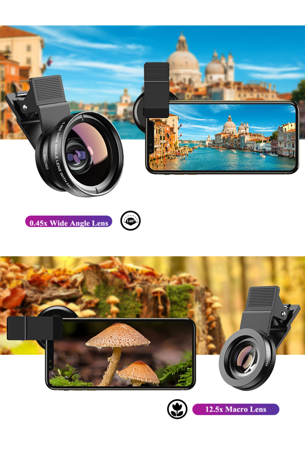 Kit D'objectif Photo Pour Téléphone Apexel : Grand-angle 0.45x (140°) Et Macro 12.5x, Pour Des Clichés époustouflants !