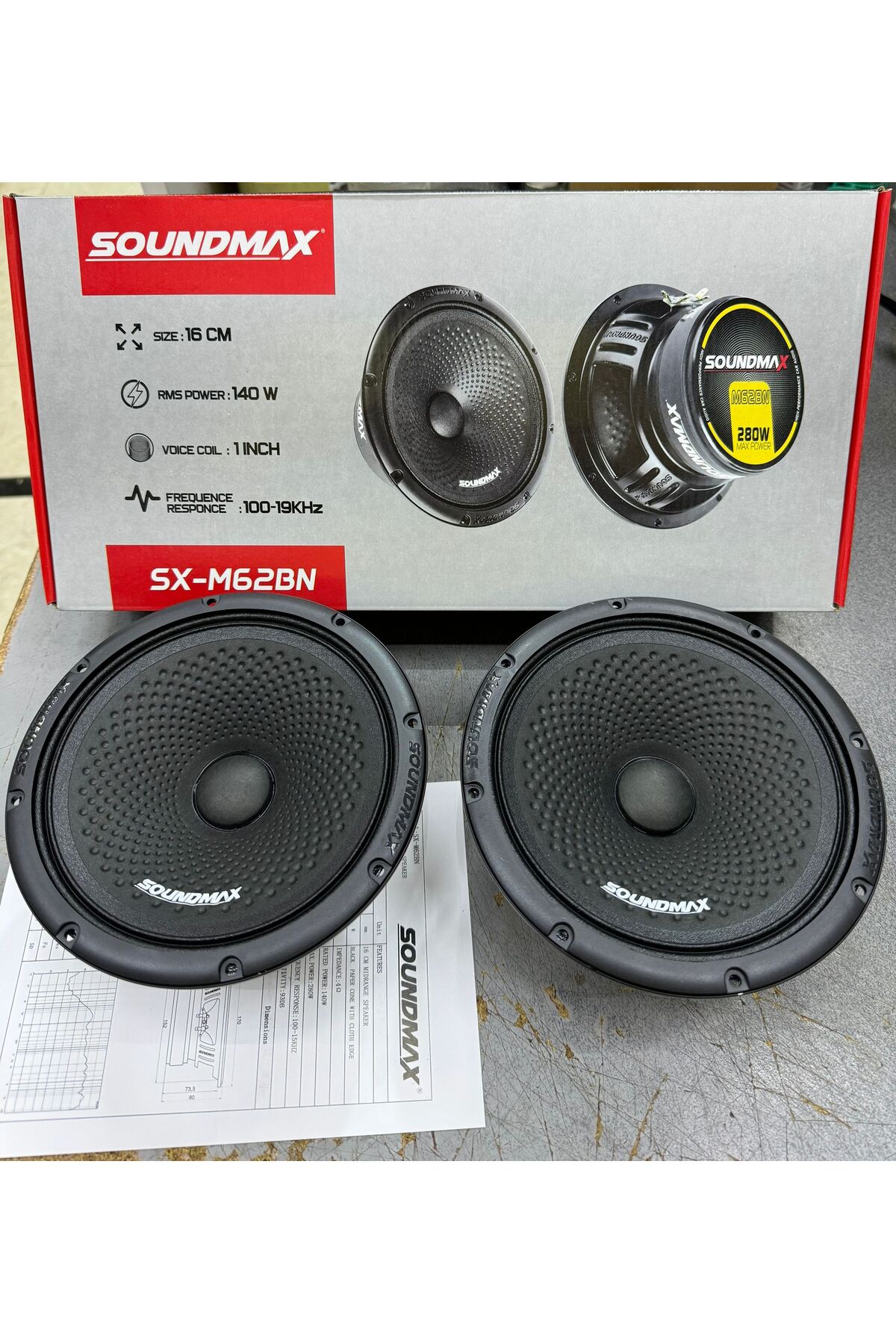 Soundmax sx-m62bn 16 cm özel seri midrange 280watt 140rms iki adet