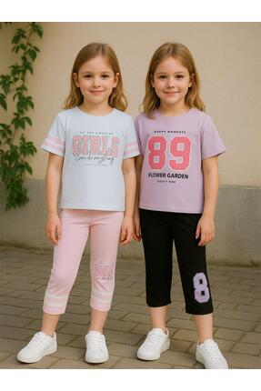 Civil Sport Girl Baskılı Kısa Kol 2'li Set 6-9 Yaş Takım - Standart 8-9 Yaş