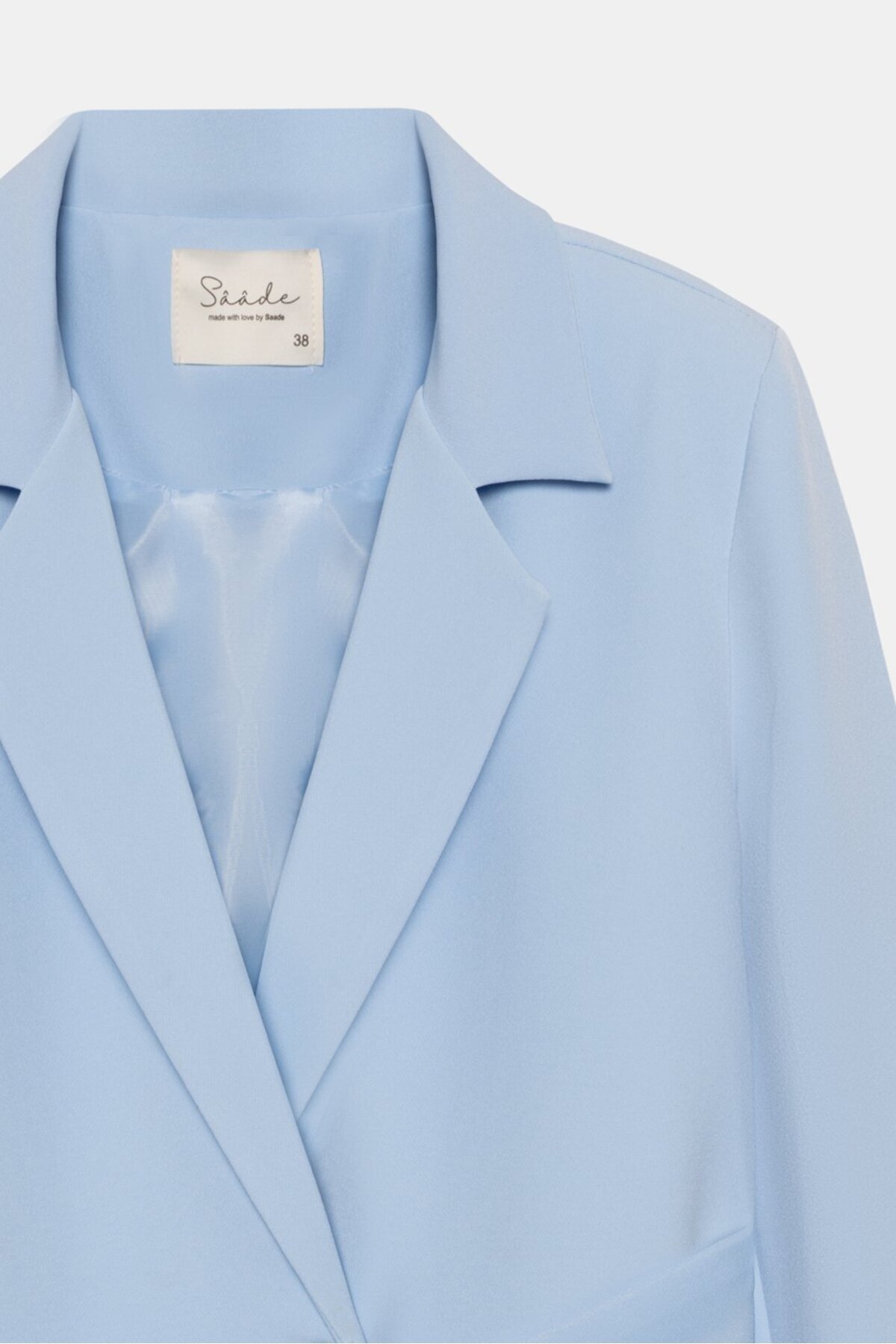 Saade  Bebe Mavi Kadın Tek Düğmeli Dokuma Kruvaze Blazer Ceket - Kuşaklı - Görsel 4