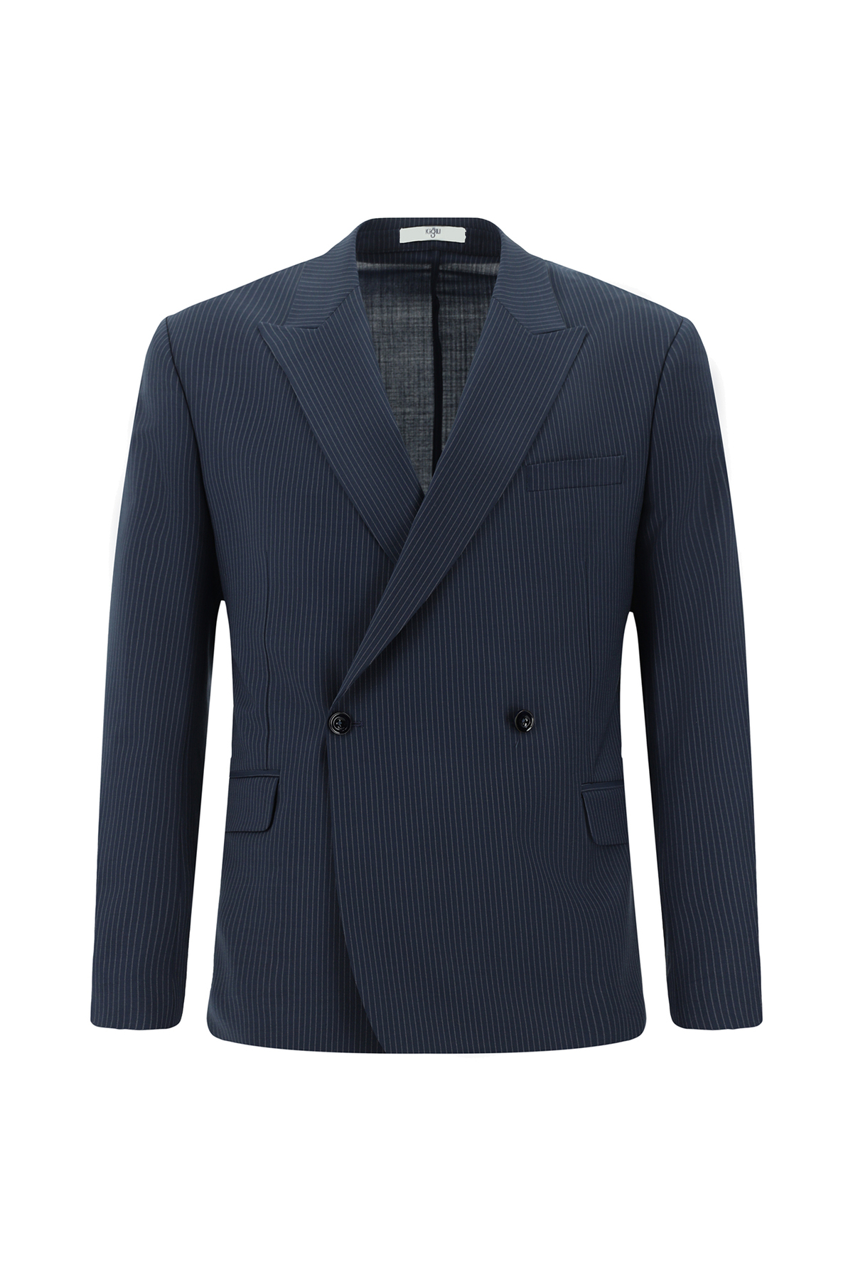 Kiğılı  7 Drop Slim Fit Dar Kesim Yünlü Çizgili Beli Lastikli İpli Kruvaze Takım Elbise - Görsel 2