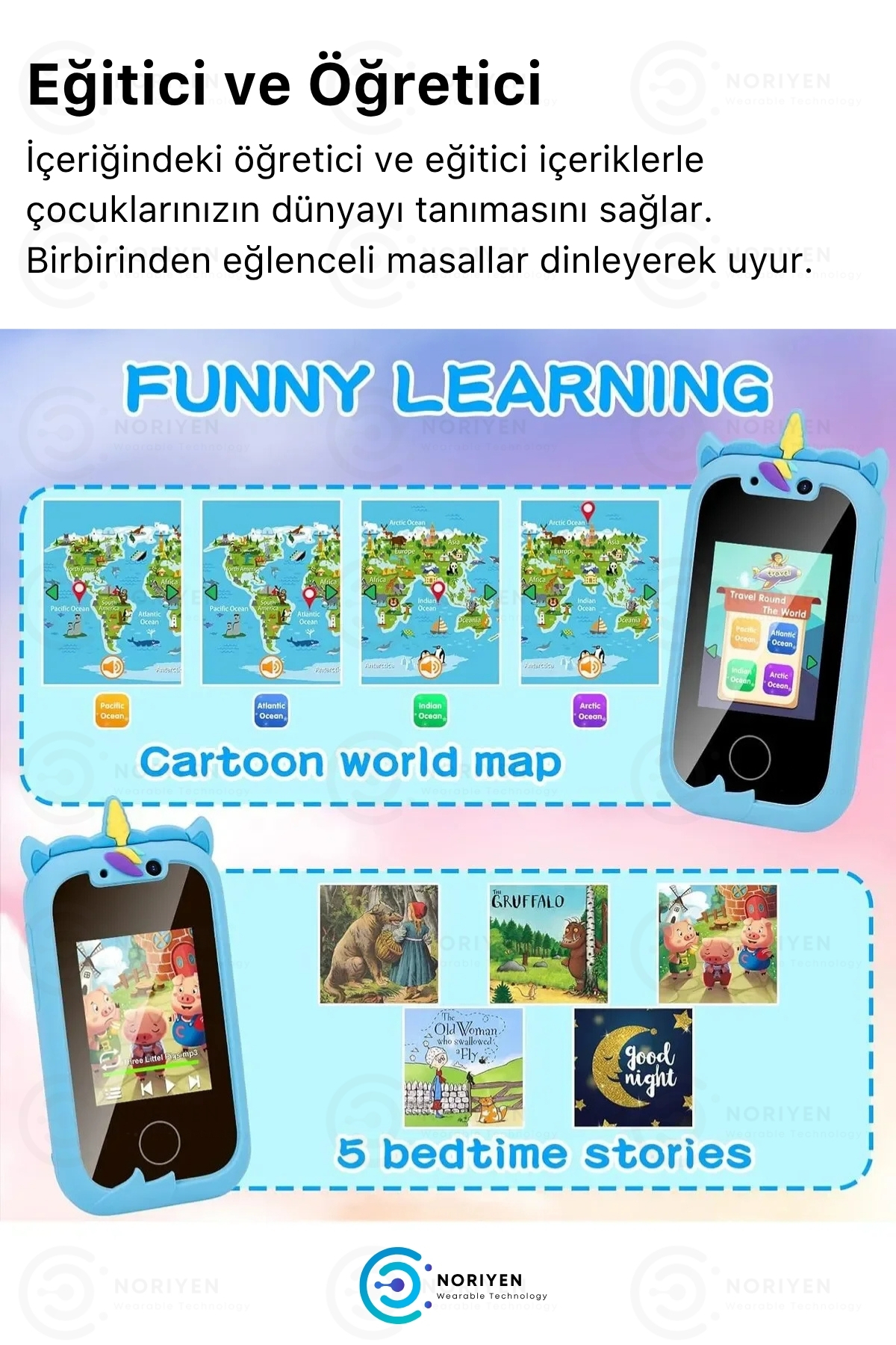 Çocuklar İçin Akıllı Cep Telefonu - Sim Kartsız - İnternetsiz Çift Kameralı Müzik Kamera Telefon