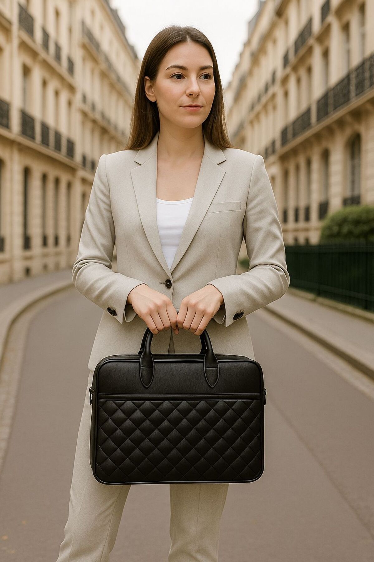 Moda West  Premium Kapitone Desen 15" & 16"inç Laptop Notebook Tabletlere Uyumlu Evrak Dosya Bilgisayar Çantası - Görsel 5