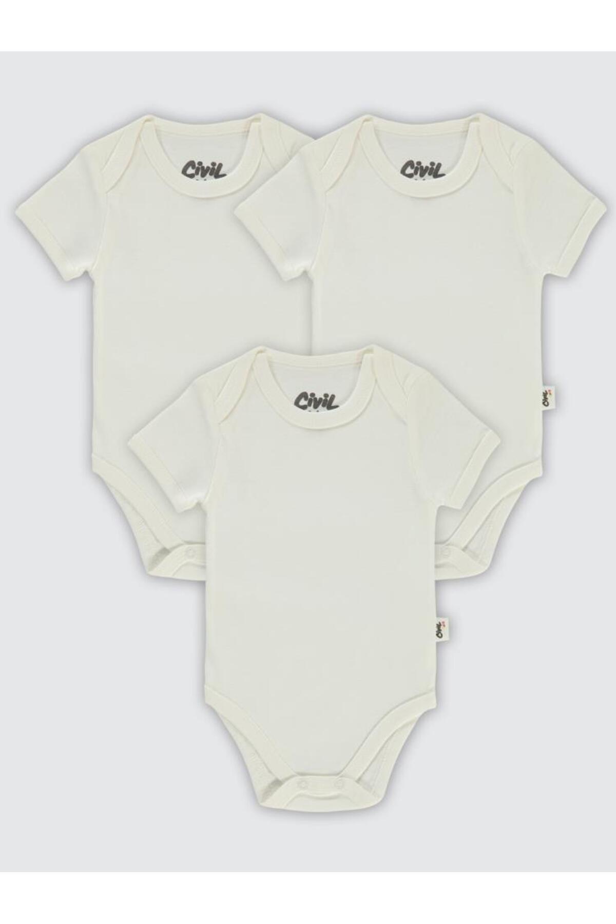 Civil Baby Düz Kısa Kol 3 lü 1-3 Yaş Çıtçıtlı Badi - Beyaz fotoğrafı 4 (önizleme)