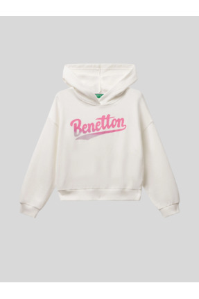 Benetton Kız Çocuk Baskılı Sweatshirt 6-14 Yaş Ekru