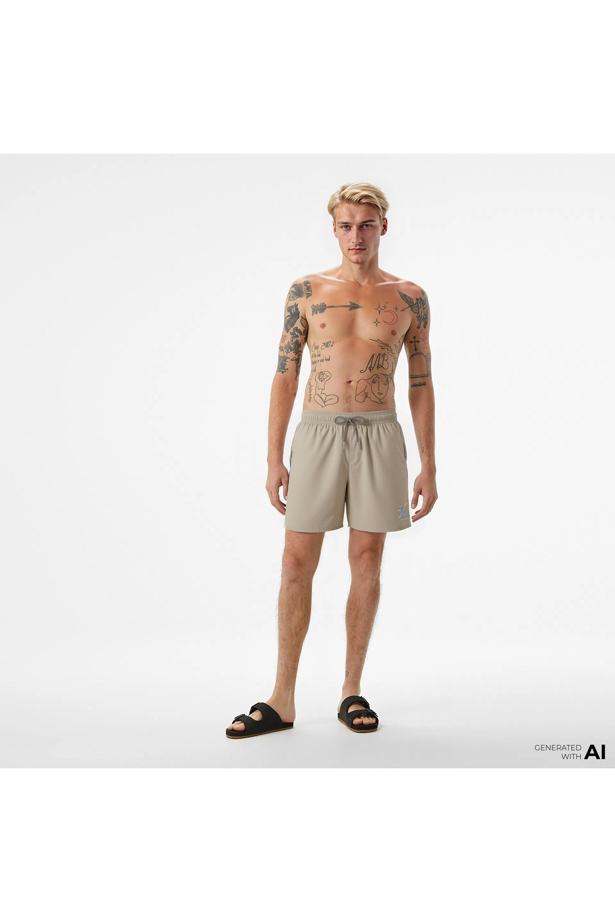 کلوین کلاین لباس شنا مردانه بژ با بند متوسط