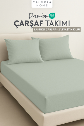 Calmera %100 Pamuk Penye Lastikli Çarşaf Takımı/Seti + 2'li Yastık Kılıfı | Ç...