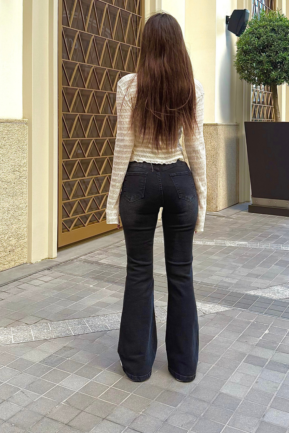 BİKELİFE  Kadın Yüksek Bel Siyah Efektli Likralı/Esnek İspanyol Paça Pantolon - Görsel 5