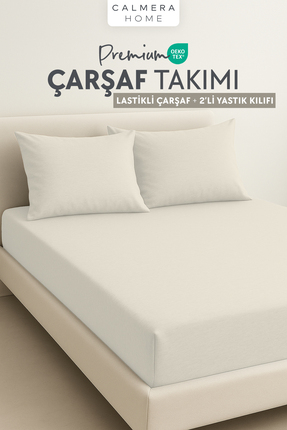 Calmera %100 Pamuk Penye Lastikli Çarşaf Takımı/Seti + 2'li Yastık Kılıfı | Ç...