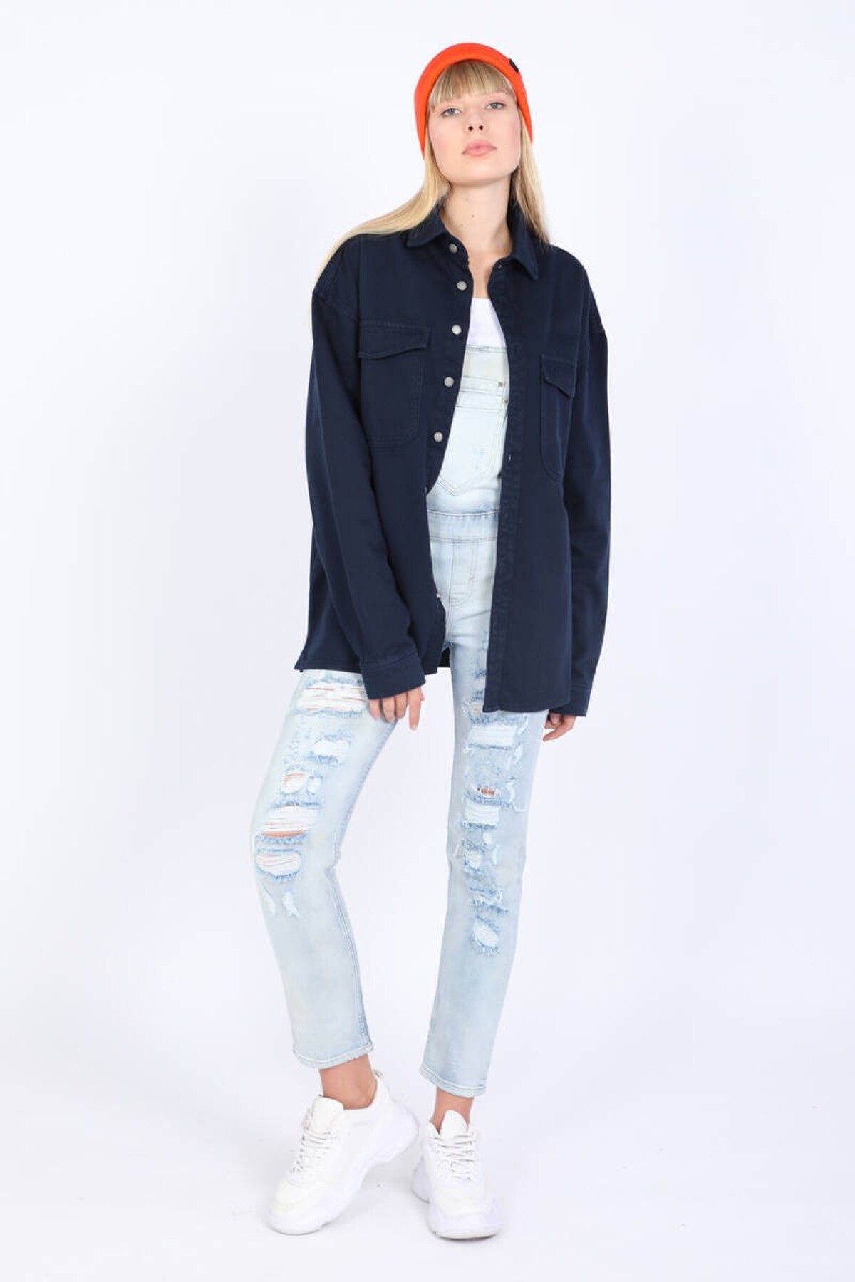 BANNY JEANS  Kadın Oversize Jean Gömlek Lacivert - Görsel 6