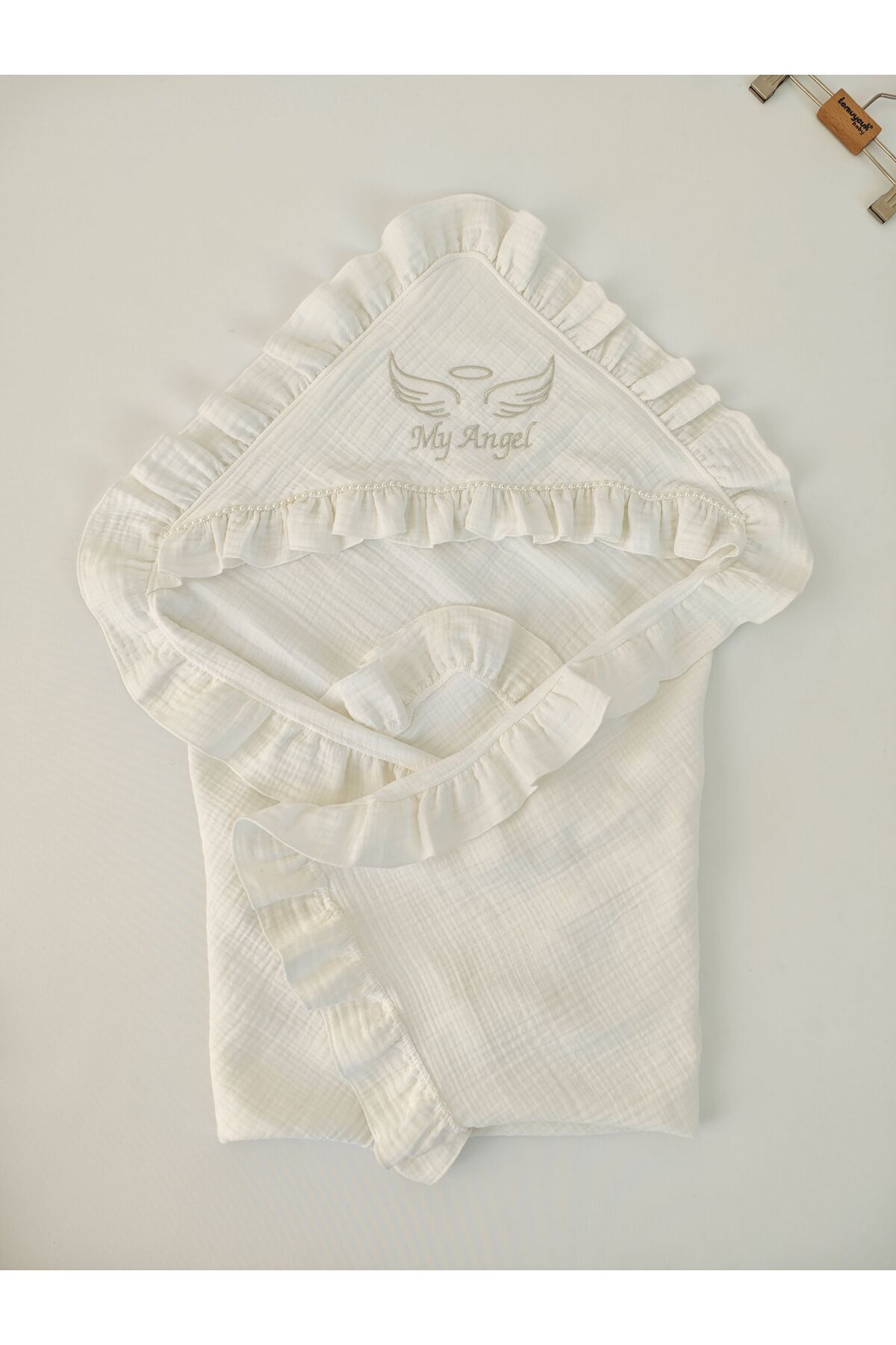 Tomuycuk Ekru 4 Kat Müslin Bebek Battaniyesi %100 Pamuklu Kız / Erkek Bebek Örtüsü Kundağı Nakışlı Hediyelik fotoğrafı 7 (önizleme)