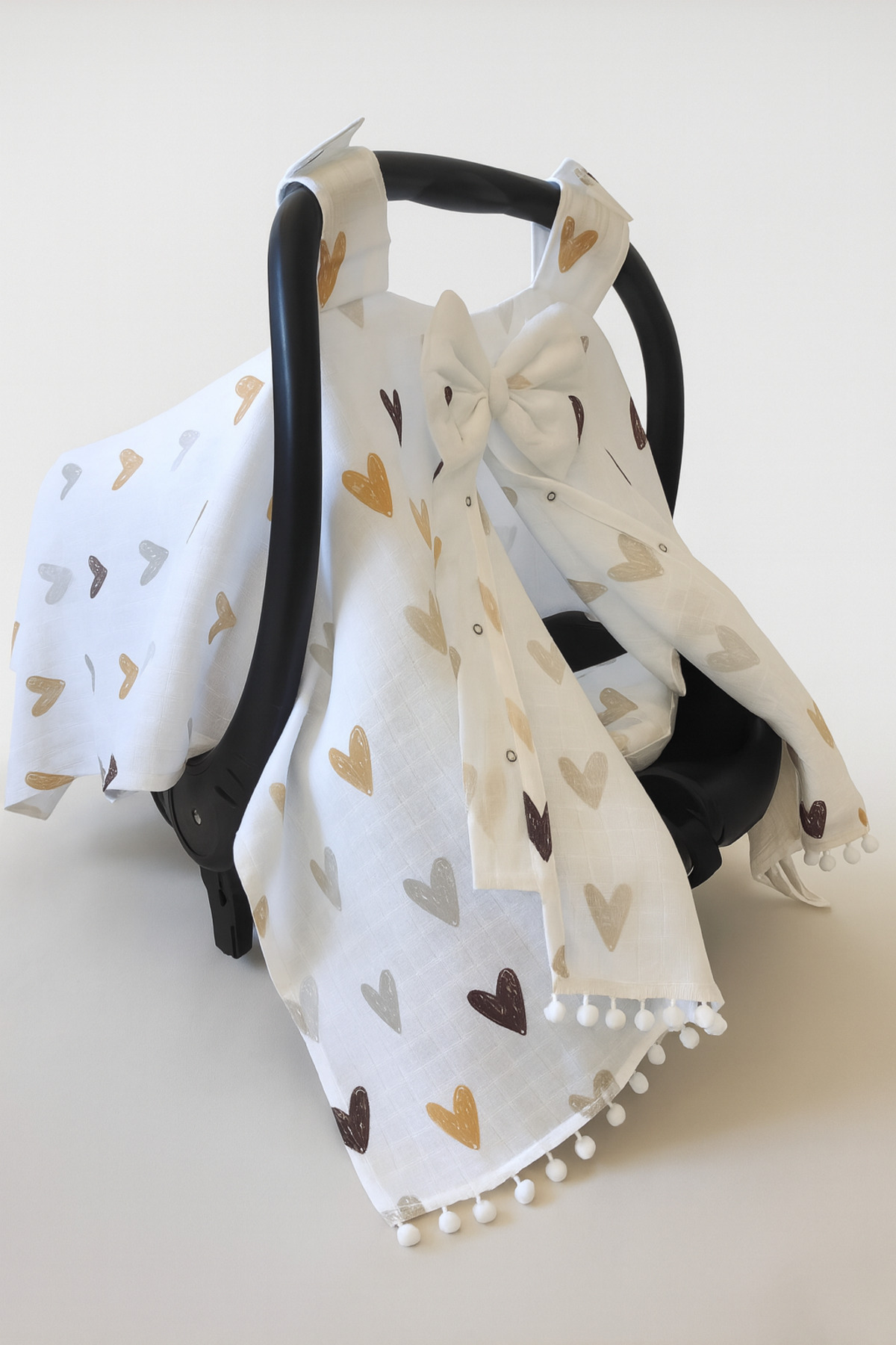 nelcollection Müslin Puset Örtüsü ve Anakucağı Minderi, 2'li Set, Önlük Hediyeli, %100 Pamuk Kumaş, Kalp Desenli fotoğrafı 4 (önizleme)