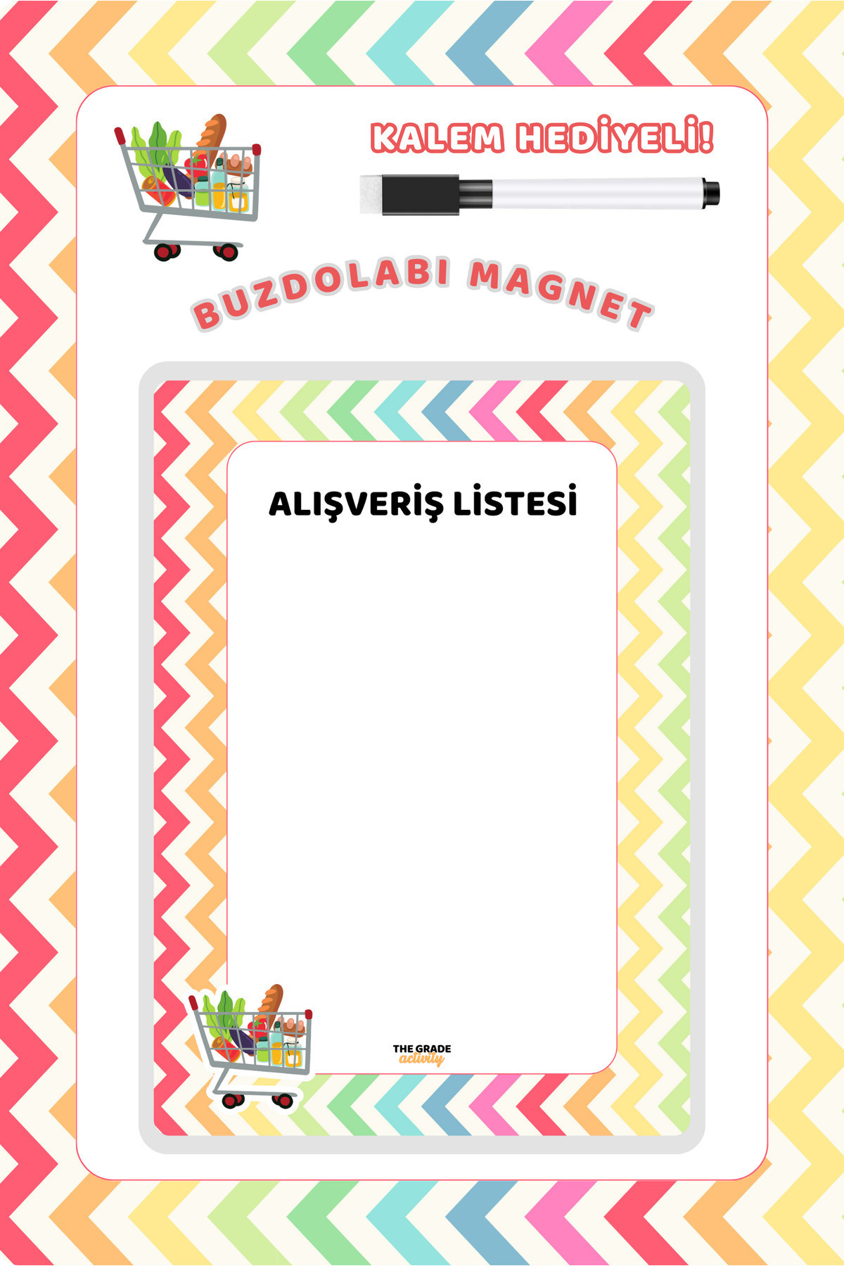 The Grade Yaz Sil Buzdolabı Notluk Alışveriş Listem Notluk Manyetik Buzdolabı Notluk Magnet Notluk 21 X 15cm
