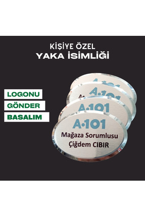 umurcraft OVAL PREMIUM YAKA İSİMLİK KİŞİYE ÖZEL BASKILI 2 ADET MIKNATISLI