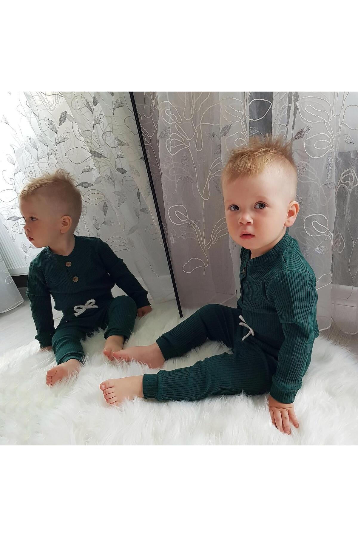 nevrankids Basic Badili Fitilli Zıbın Takım 3 Ay - 2 Yaş Nefti Yeşil fotoğrafı 3 (önizleme)