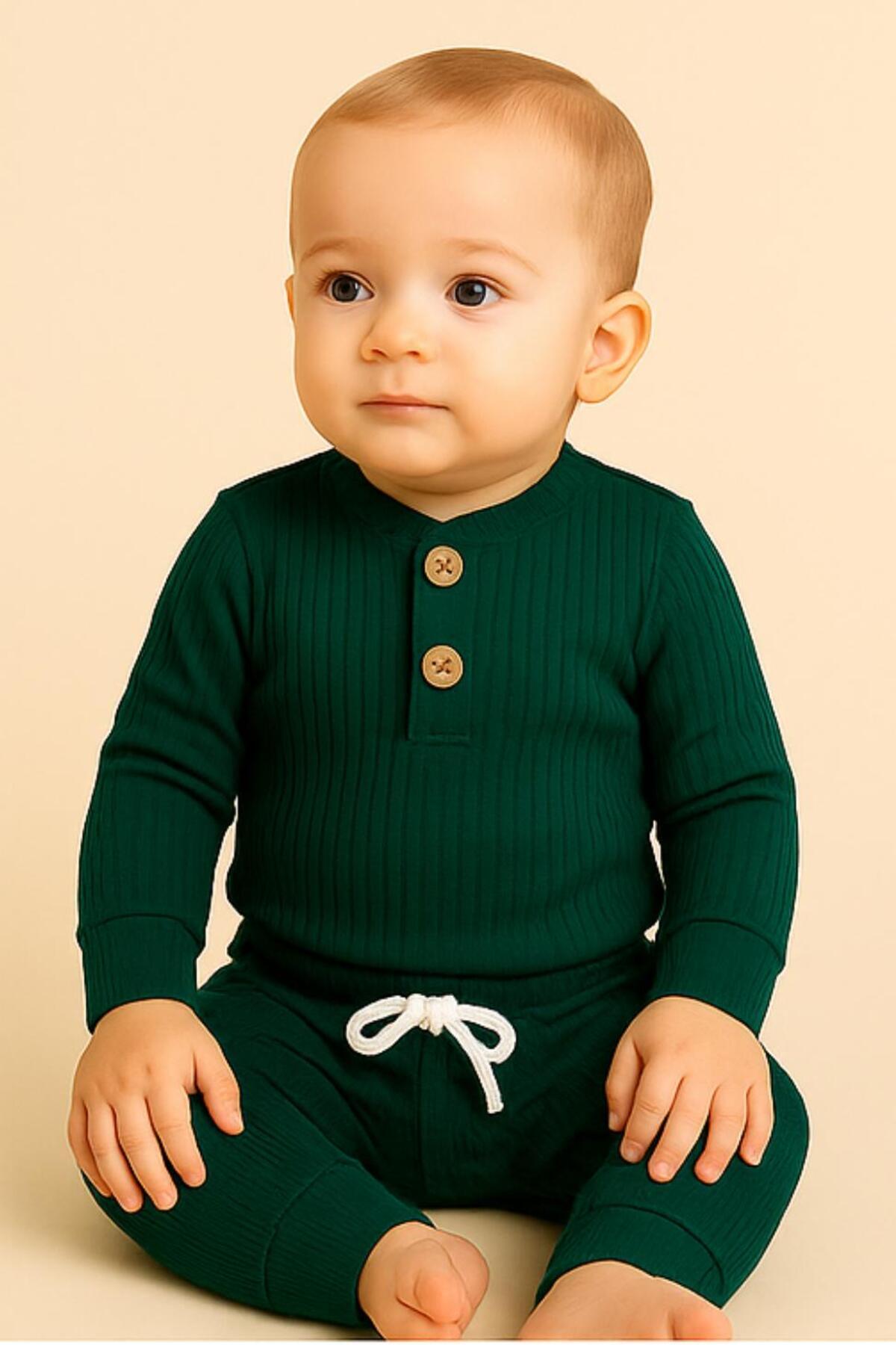 nevrankids Basic Badili Fitilli Zıbın Takım 3 Ay - 2 Yaş Nefti Yeşil fotoğrafı 4 (önizleme)