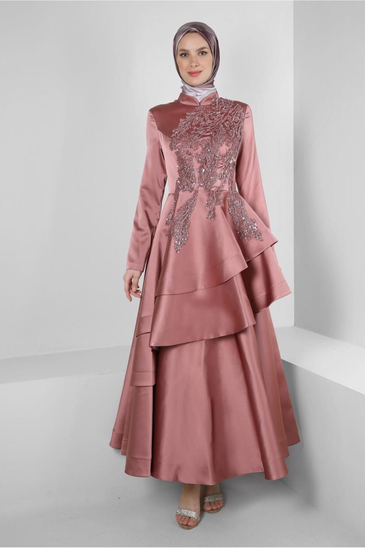 آلوینا لباس شب ساتن پولک دوزی شده چین دار ۵۰۳۵۵