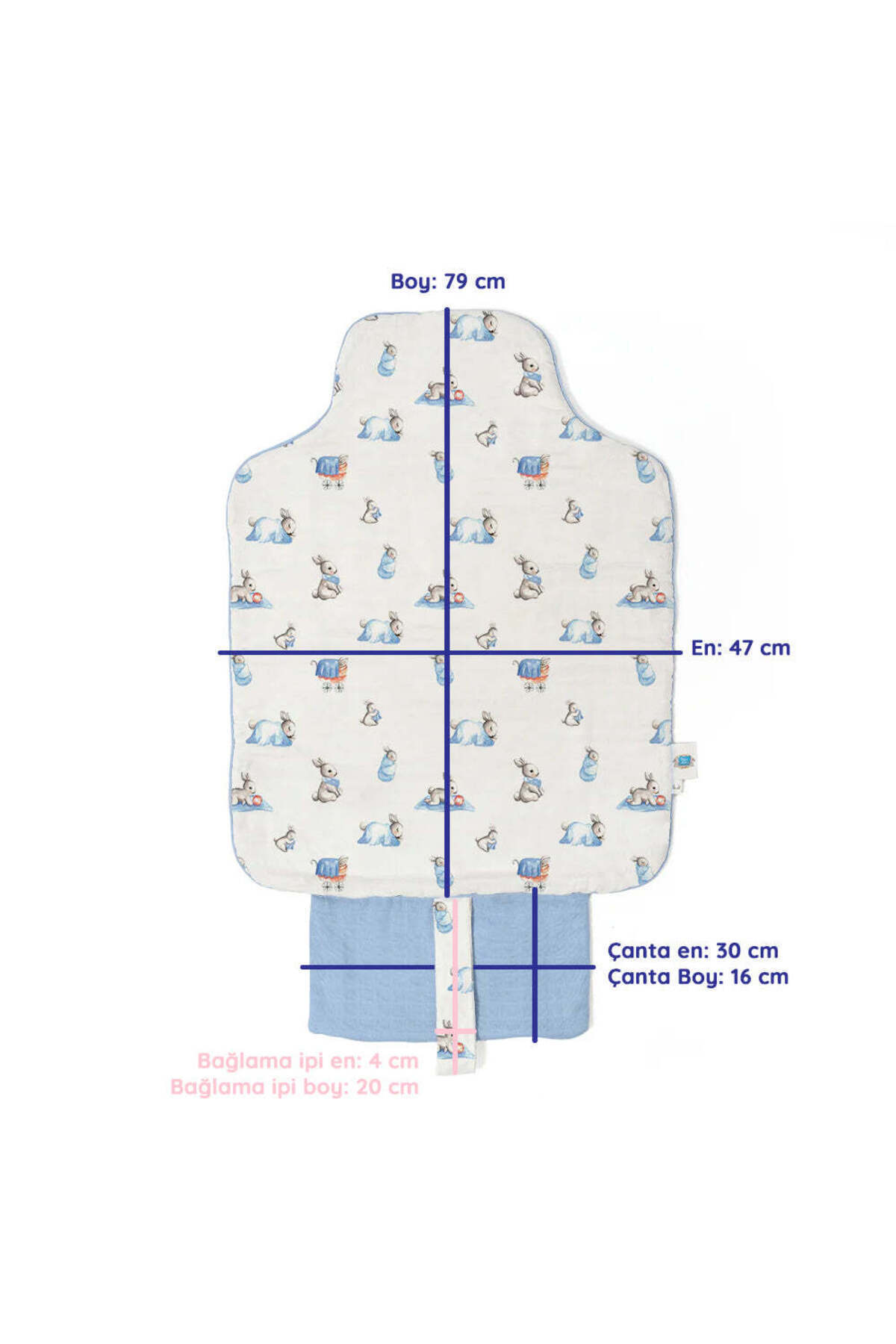 Deux Lapins %100 Pamuk Çantalı Pratik Katlanabilir Alt Değiştirme Matı - Mono Lapin Royal Blue fotoğrafı 6 (önizleme)