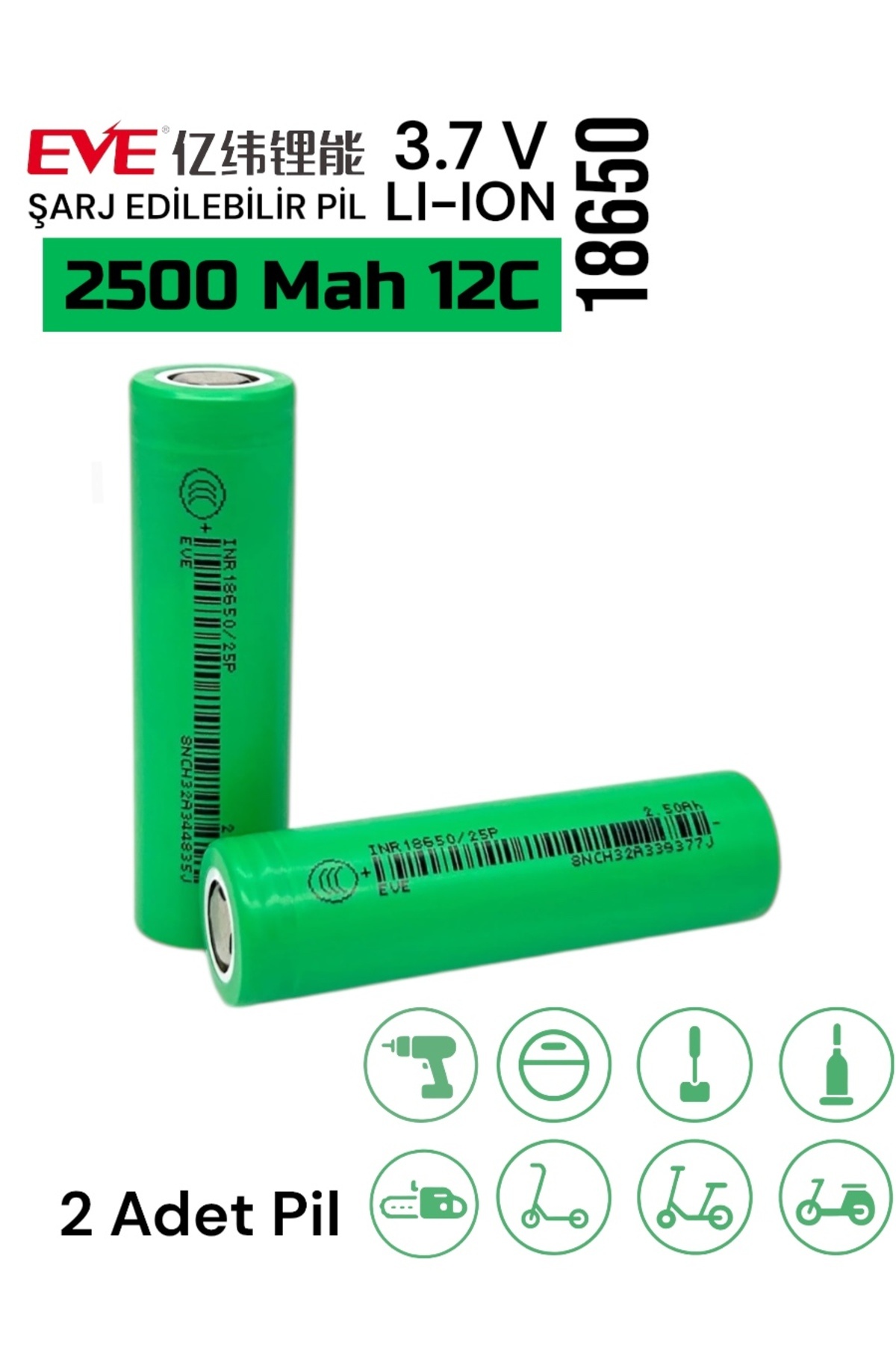 Micron 18650 3.7V (Volt) 2500 MaH 25P Lityum Şarj edilebilir 2